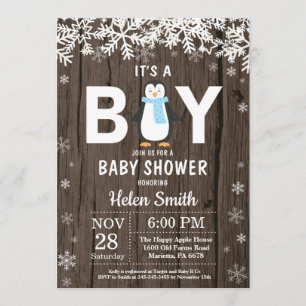 Invitación de Baby Shower de Rustic Penguin Winter