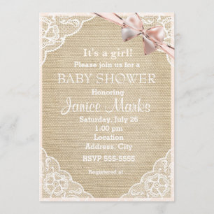 Invitación de Baby Shower de Rústica Burlap Lace