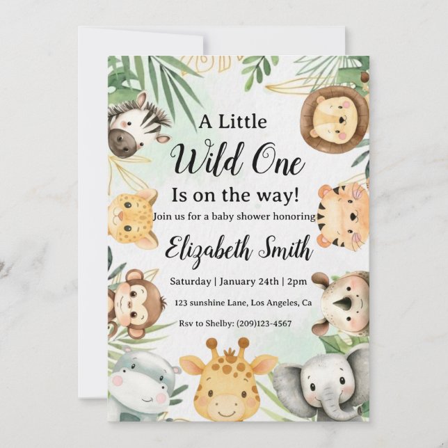 invitación de baby shower de safari (Anverso)