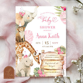 Invitación de Baby Shower de Safari Rosa en la Sab