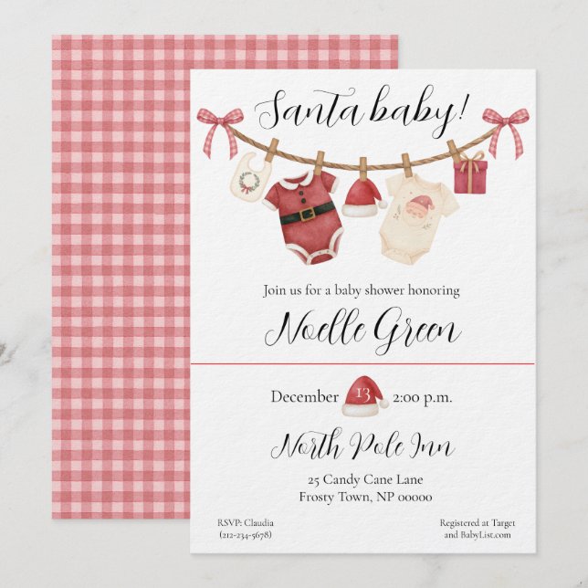 Invitación de Baby Shower de Santa Bebé (Anverso / Reverso)