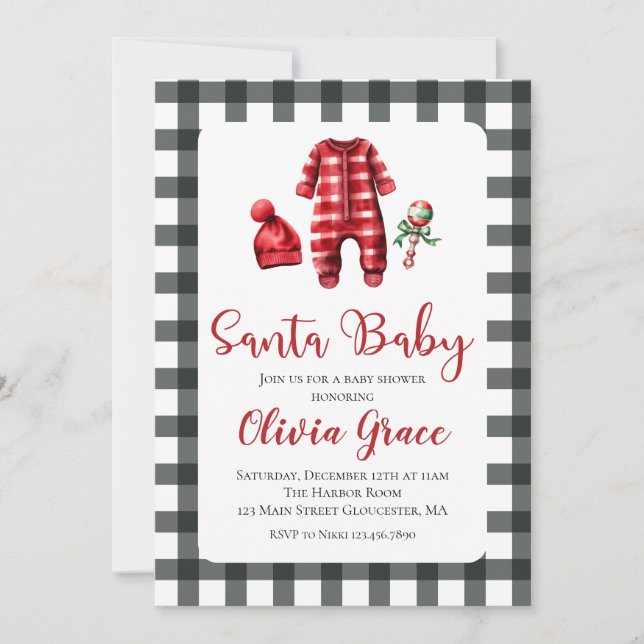 Invitación de Baby Shower de Santa Bebé Navidad (Anverso)