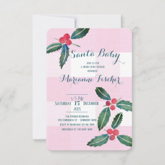 Invitación de baby shower de Santa con guinga rosa