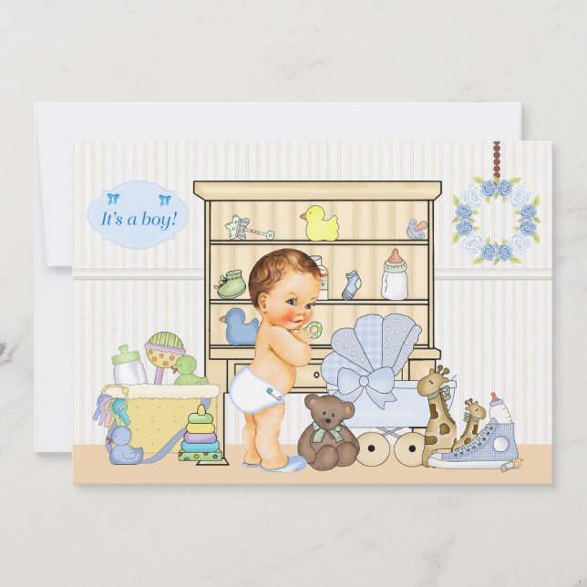 Invitación de Baby Shower de Shabby Chic Baby Boy  (Anverso)