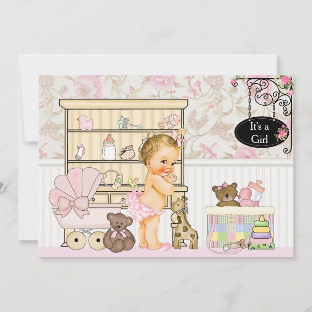 Invitación de Baby Shower de Shabby Chic Baby Girl (Anverso)