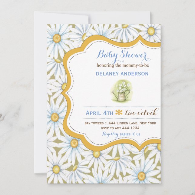 Invitación de Baby Shower de Shabby Chic Daisy Flo (Anverso)