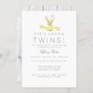 Invitación de Baby Shower de Shabby Chic Deer Twin