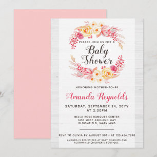 Invitación de Baby Shower de Shabby Chic Rustic Fl