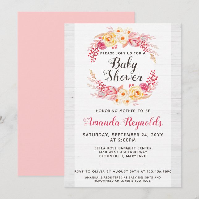 Invitación de Baby Shower de Shabby Chic Rustic Fl (Anverso / Reverso)