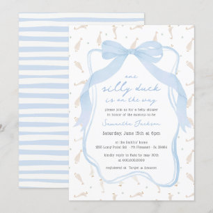 Invitación de Baby Shower de Silly Duck Blue Bow B