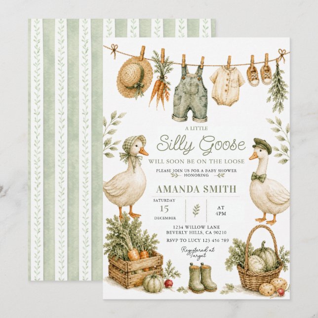Invitación de Baby Shower de Silly Goose Farm (Anverso / Reverso)