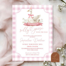 Invitación de baby shower de Silly Goose rosa y el