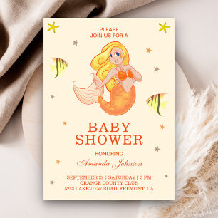 Invitación de Baby Shower de Sirena Naranja Pequeñ