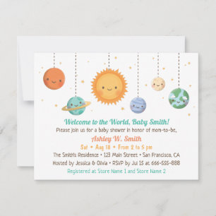 Invitación de Baby Shower de Sol y Planetas Adorab