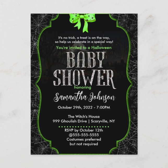 Invitación de Baby Shower de Spiderweb Halloween (Anverso)