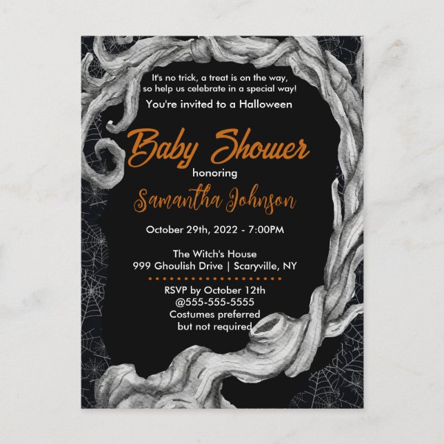 Invitación de Baby Shower de Spiderweb Halloween (Anverso)