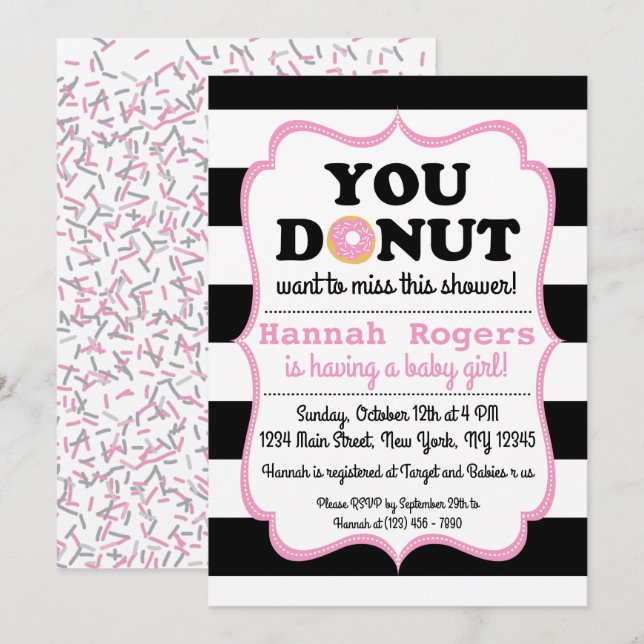Invitación de Baby Shower de Sprinkle Donut (Anverso / Reverso)