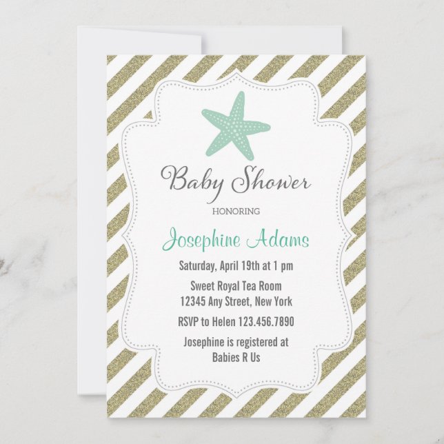 Invitación de Baby Shower de Starfish Náutico (Anverso)