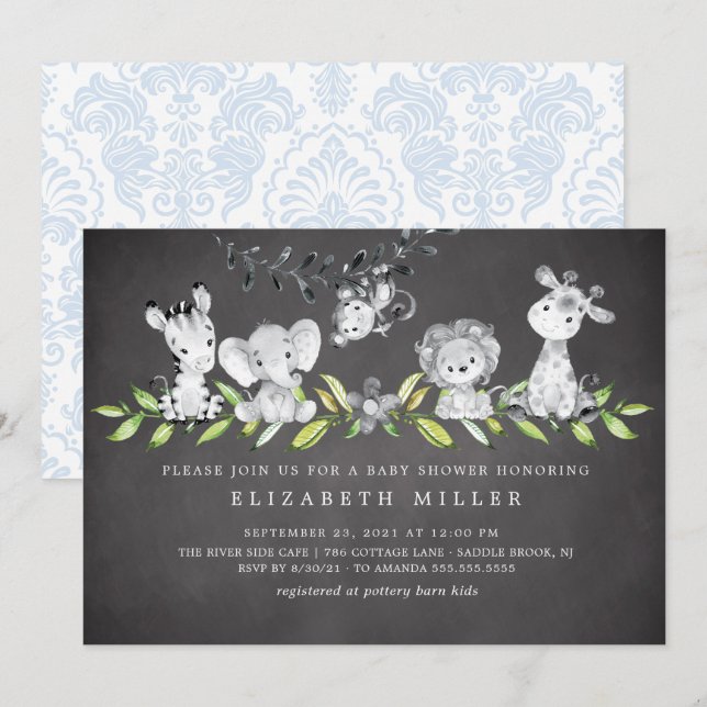 Invitación de Baby Shower de Sweet Safari Animals  (Anverso / Reverso)