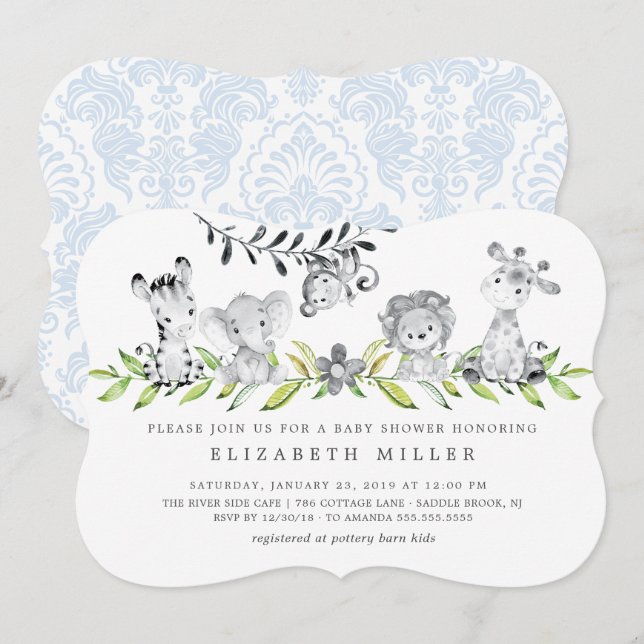 Invitación de Baby Shower de Sweet Safari Animals  (Anverso / Reverso)