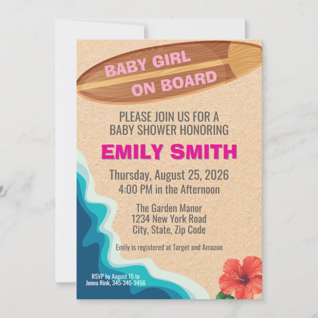 Invitación de Baby Shower de Tabla de Surf para Ni (Anverso)