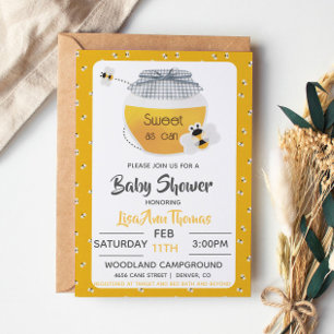 Invitación de Baby Shower de Tarro de Miel y Abeja