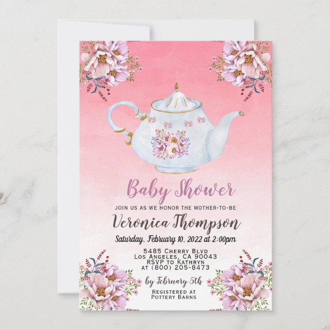 Invitación de Baby Shower de Té de Alta (Anverso)