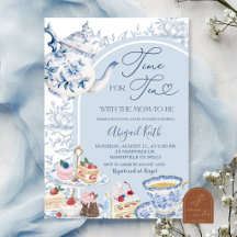 invitación de baby shower de té de porcelana azul