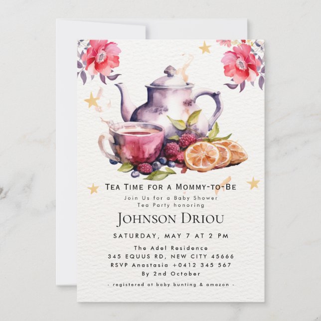 Invitación de Baby Shower de Té Floral (Anverso)