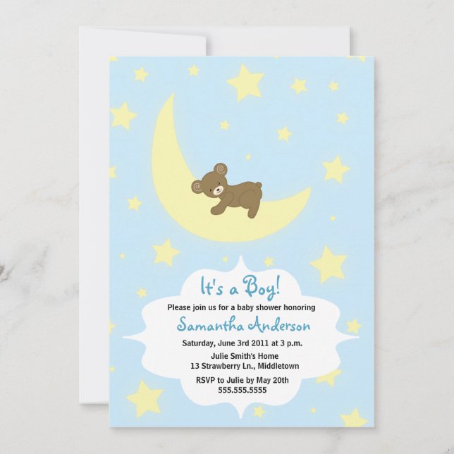 Invitación de Baby Shower de Teddy Bear and Moon - (Anverso)