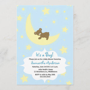 Invitación de Baby Shower de Teddy Bear and Moon -