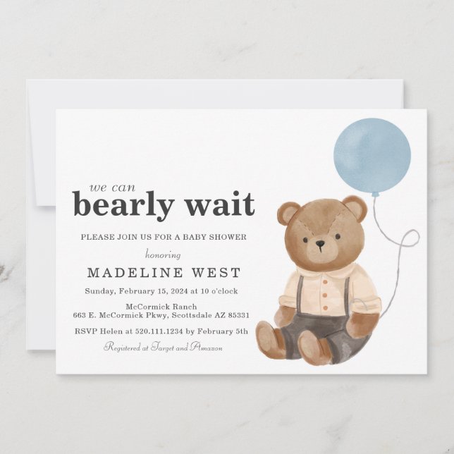 Invitación de Baby Shower de Teddy Bear Boy Blue (Anverso)