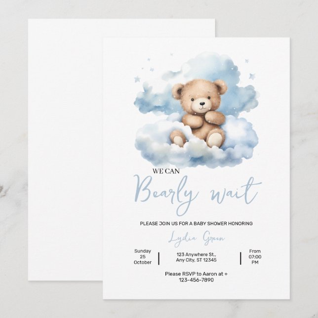 Invitación de Baby Shower de Teddy Bear, puede esp (Anverso / Reverso)