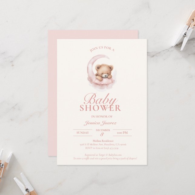 Invitación de Baby Shower de Teddy Bear Sleepy Ros (Anverso/Reverso In Situ)