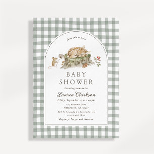 Invitación de baby shower de tela de cuadros verde