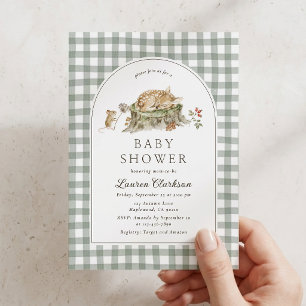 Invitación de baby shower de tela de cuadros verde
