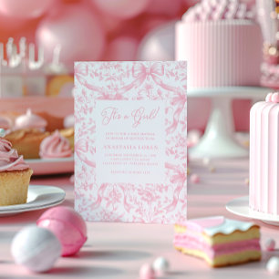 Invitación de Baby Shower de tela rosa y arcos