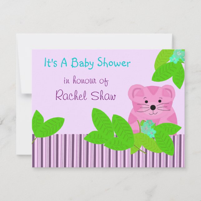 Invitación de Baby Shower de Tigre Rosa (Anverso)