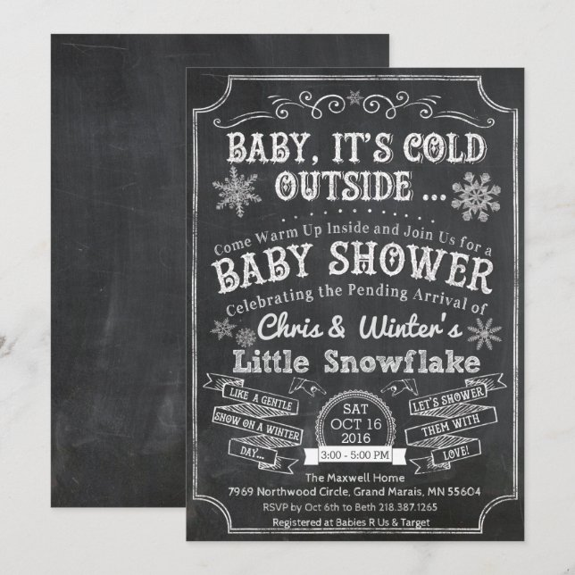 Invitación de baby shower de tiza Baby It's Cold O (Anverso / Reverso)