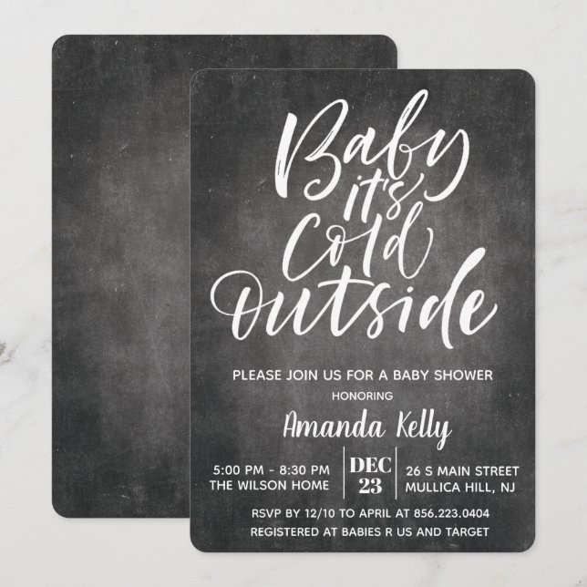 Invitación de baby shower de tiza Baby It's Cold O (Anverso / Reverso)