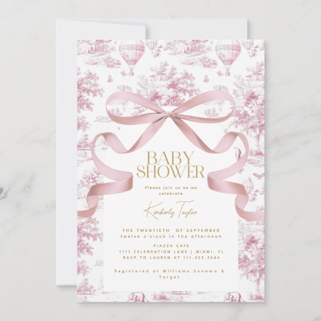 Invitación de Baby Shower de Toile De Jouy Pink Bo (Anverso)