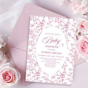 Invitación de Baby Shower de Toile Floral Rosa Pol
