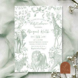 Invitación de baby shower de toile safari verde sa