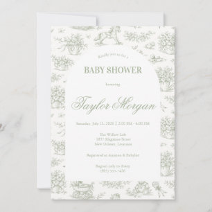 Invitación de baby shower de Toile Verde Salvia   