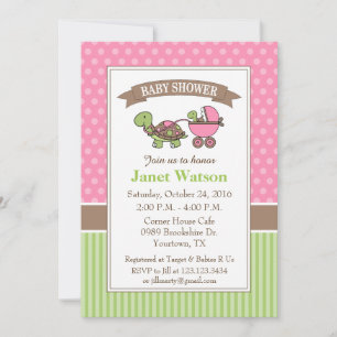 Invitación de Baby Shower de Tortuga bebé rosa