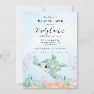 Invitación de Baby Shower de Tortuga Marina - Rosa