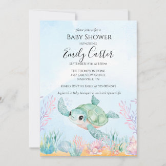 Invitación de Baby Shower de Tortuga Marina - Rosa
