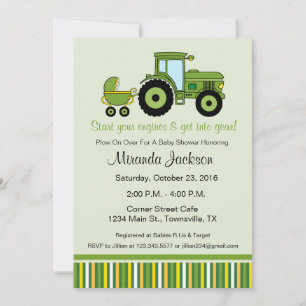 Invitación de baby shower de tractor verde