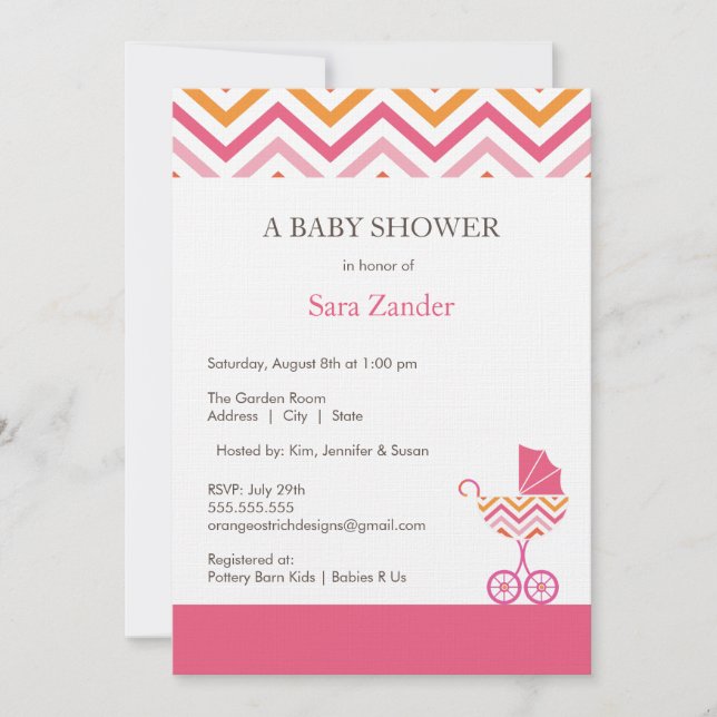 Invitación de Baby Shower de transporte de chevron (Anverso)