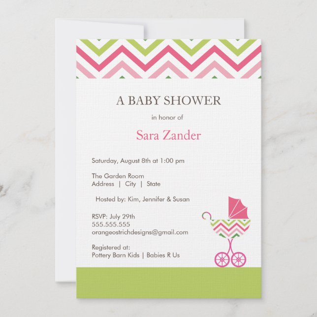 Invitación de Baby Shower de transporte de chevron (Anverso)